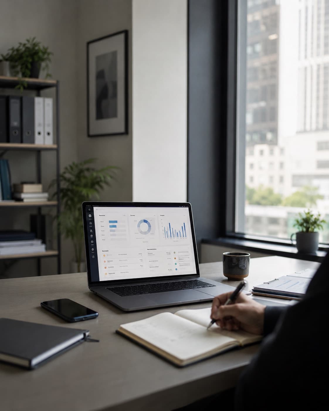 A professional reviewing a lead analytics dashboard on a laptop at a desk